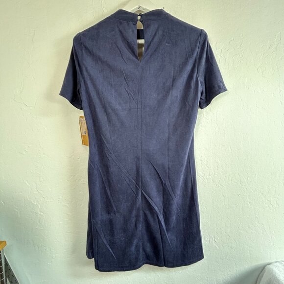 Andrée By Unit Womens Keyhole Neck Mini Shift Dress Medium Navy Zip Detail New - Picture 2 of 8